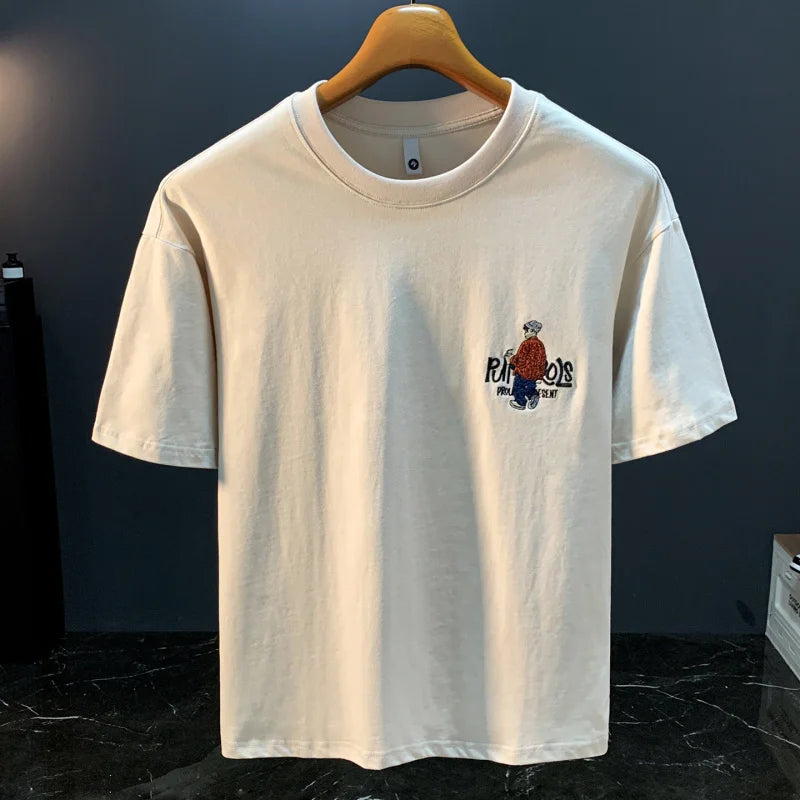 Embroidered printed short sleeved T-shirt for men's summer new style, loose and versatile, casual and breathable men's top Embroidered printed short sleeved T-shirt for men's summer new style, loose and versatile, casual and breathable men's top